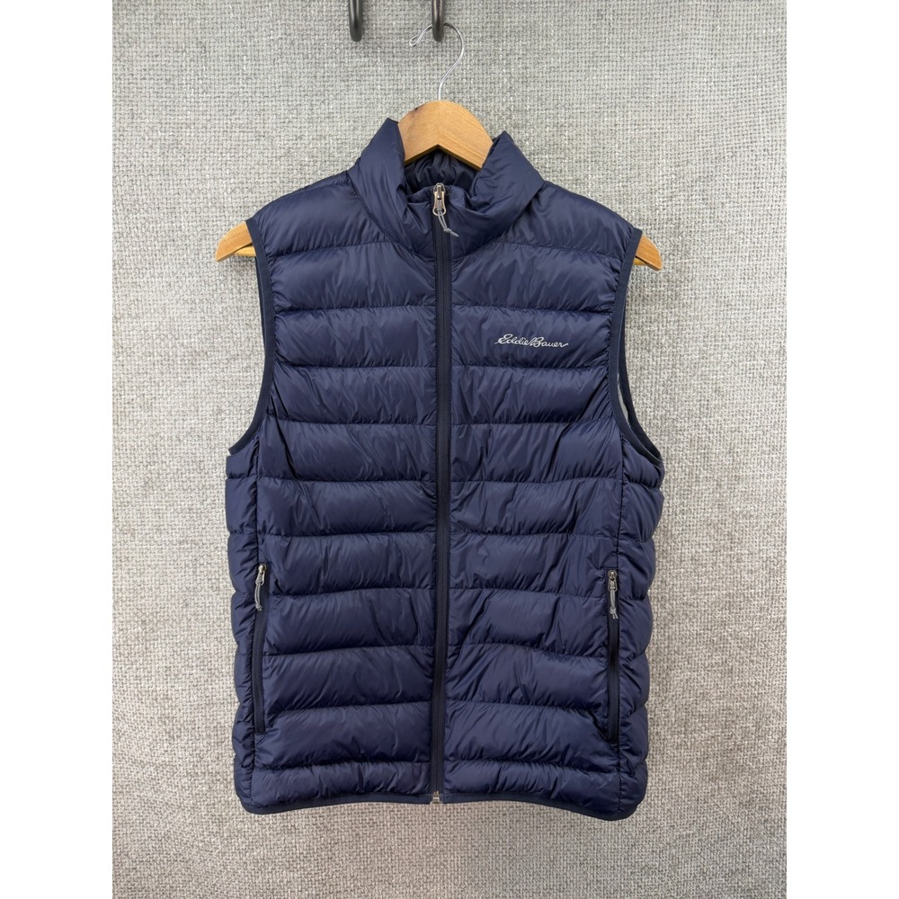 Eddie Bauer Men Small Blue Down Puffer Vest Lightweight Quilted Full Zip Outdoor